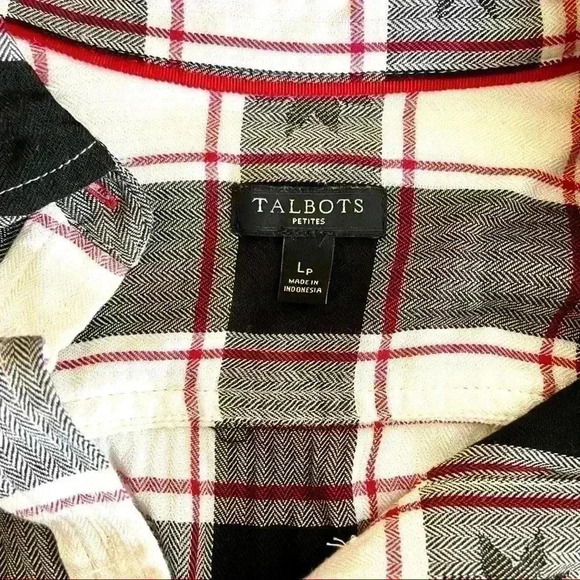 Talbots Snowflake Plaid Soft Button Down Rayon Lightweight Long Sleeve Top (LP) - Picture 15 of 16